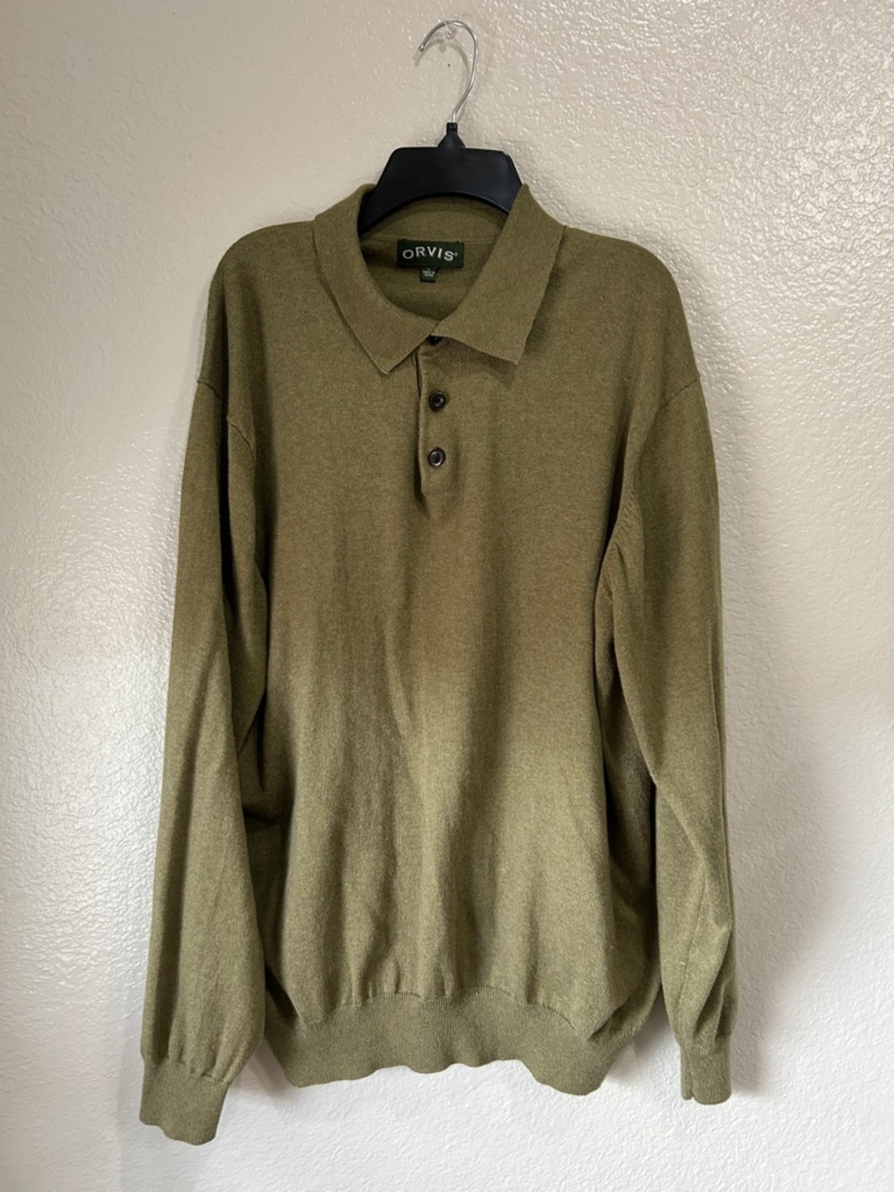 Vintage Orvis Mens Sz L Silk Cotton Cashmere Blend Knit Collared Sweater TC0199